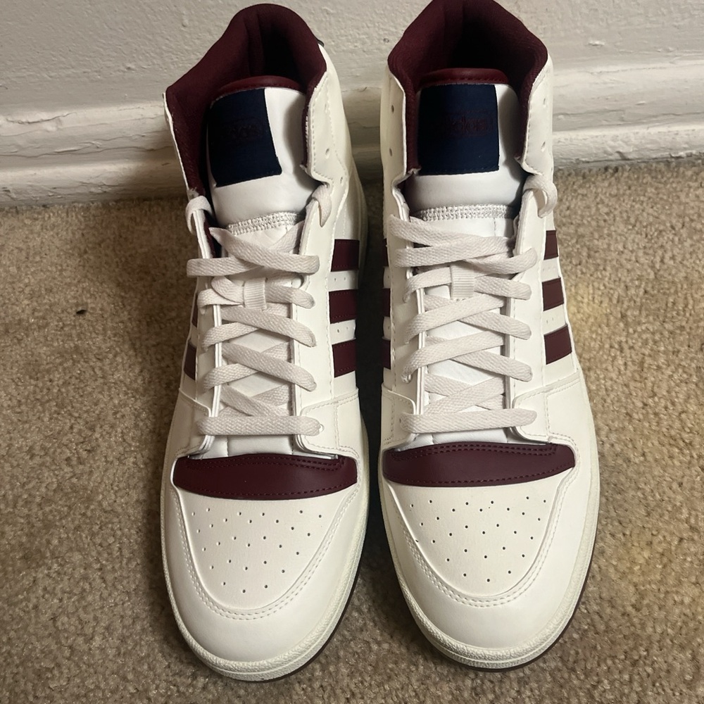 adidas Men’s High-Top Sneakers in White and Maroon